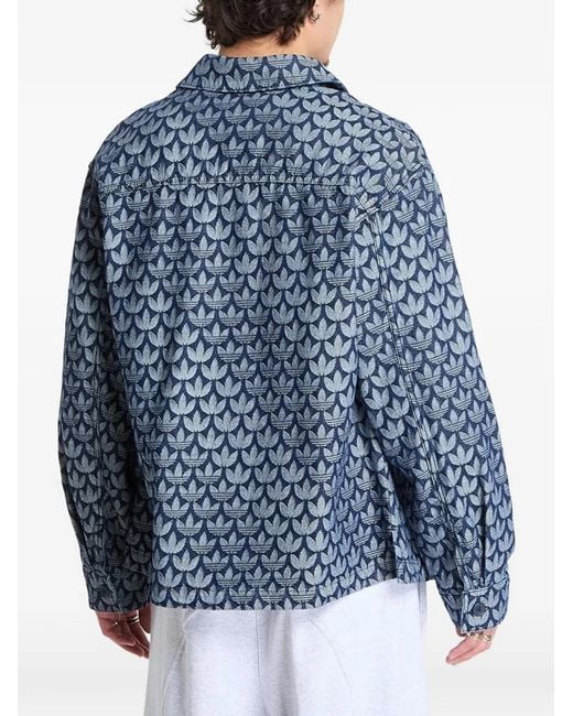Adidas Blue Monogram Buttoned-Up Denim Cotton Shirt for men