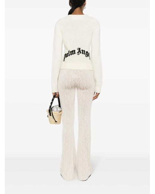 Palm Angels White Logo Wool Blend Sweater