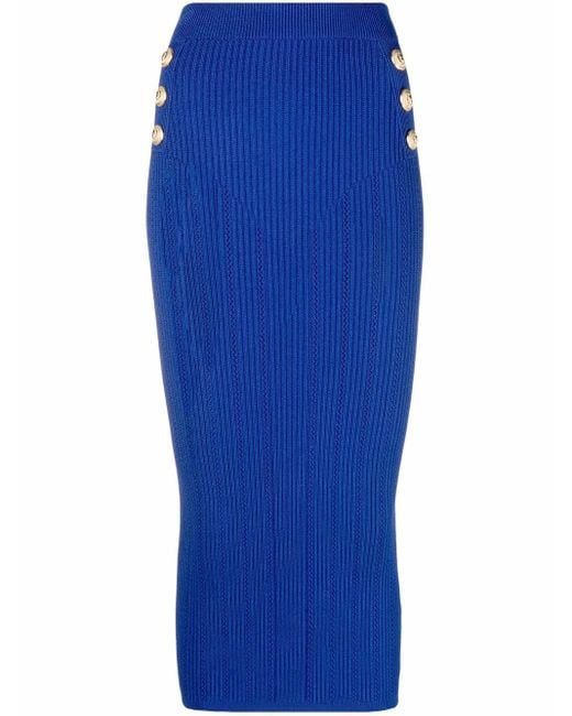Falda de tubo de canalé Balmain de color Blue