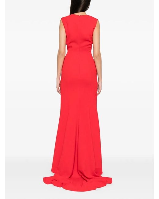 Solace London Red Althea Plunging V-Neck Sleeveless Maxi Dress