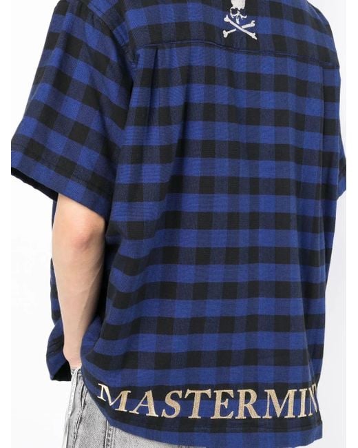 MASTERMIND WORLD Blue Plaid-Check Embroidered Shirt for men