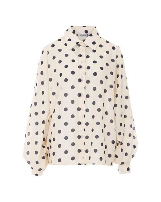 SOSUE White Antonia Polka Dots Balloon Sleeves Shirt