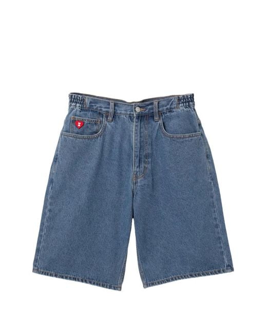 AAPE BY A BATHING AP Blue Logo-Patch Denim Shorts