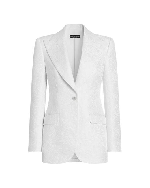 Dolce & Gabbana White Single-Breasted Brocade Turlington Jacket