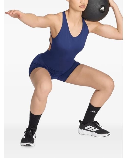 Adidas Blue Criss-Cross Straps Logo-Print Onesie