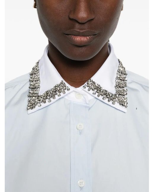 Prada White Crystal-Embellished Poplin Shirt