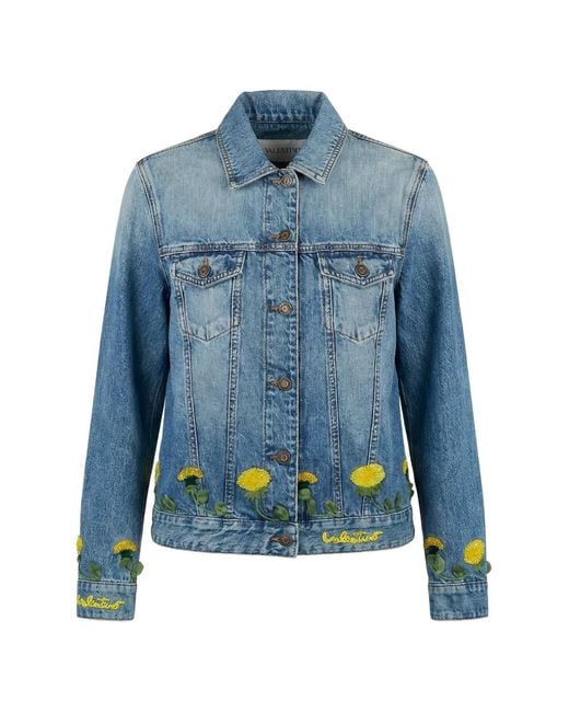 Valentino Garavani Blue Flower-Embroidered Denim Jacket
