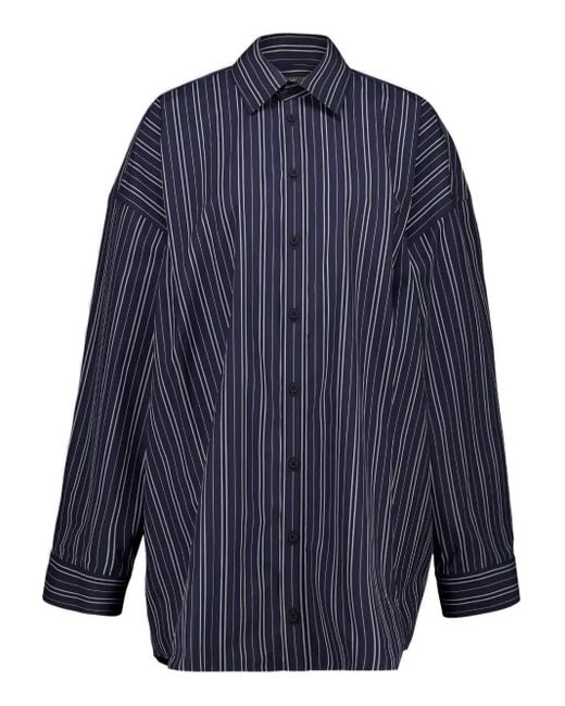 Balenciaga Blue Stripe Cotton Mini Shirt Dress