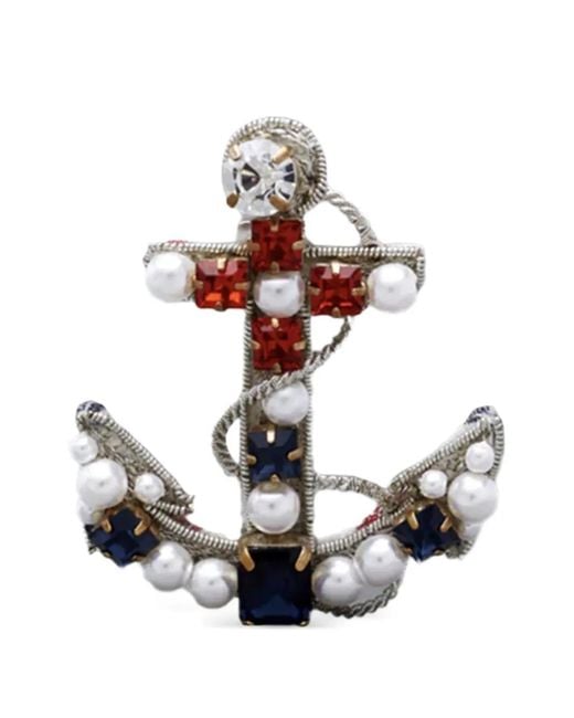 Thom Browne White Pearl-Embellished Anchor Brooch