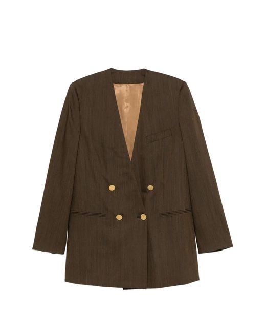 Alberta Ferretti Brown Chest-Pocket Double-Breasted Blazer