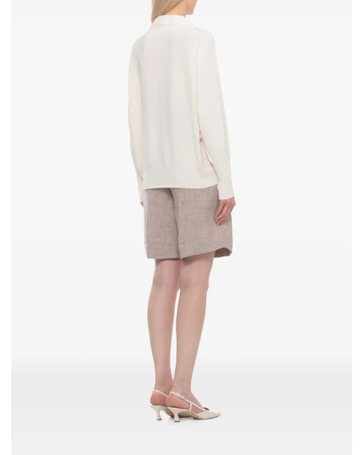 D.exterior White Chain-Trim Collared Top