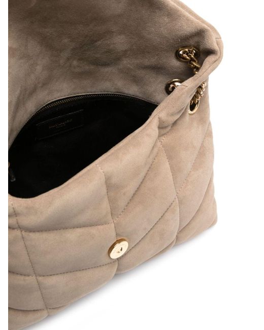 Saint Laurent Natural Small Loulou Puffer Suede Shoulder Bag