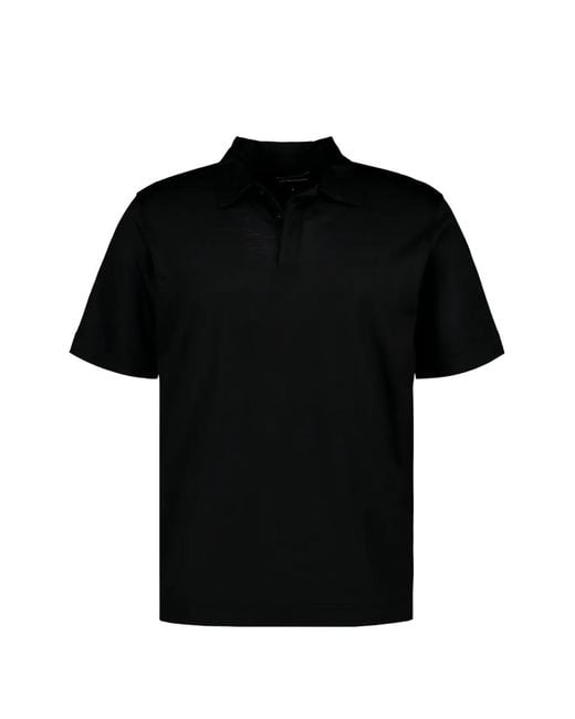 Emporio Armani Black Logo-Embroidered Wool Polo Shirt for men