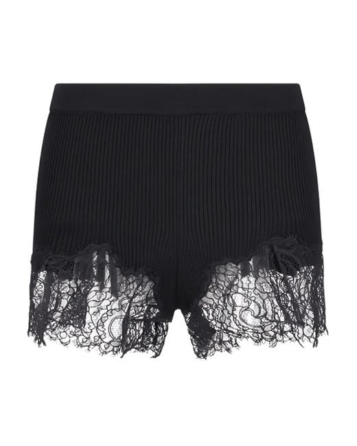 Blumarine Geribbelde Shorts Met Kanten Afwerking in het Black