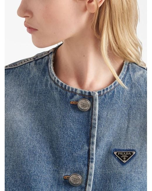 Prada Blue Denim Collarless Jacket