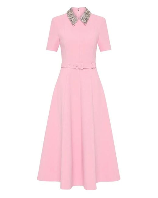 Rebecca Vallance Pink Embellished-Collar Belted Dress