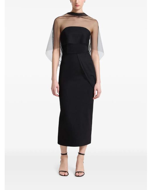 MARCELLA Black Dianne Strapless Mesh-Scarf Midi Dress