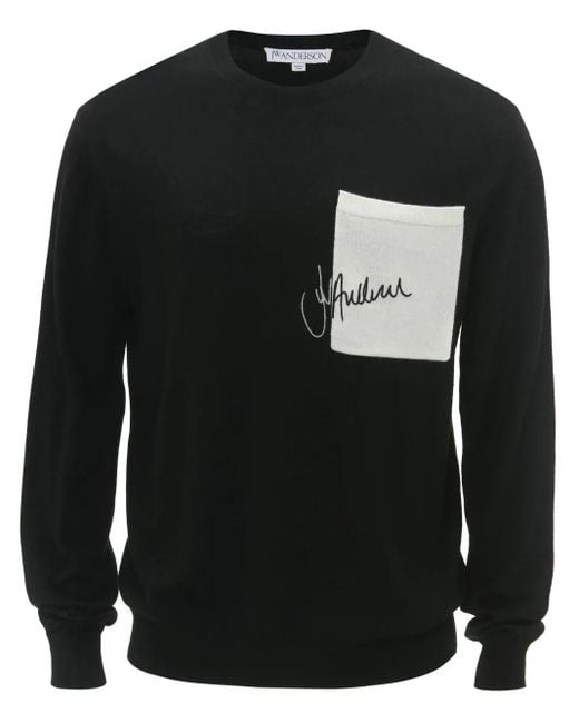 J.W. Anderson Black Logo-Embroidered Crew-Neck Jumper for men