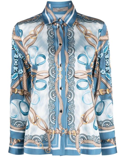 D.exterior Blue Baroque-print Long-sleeved Shirt