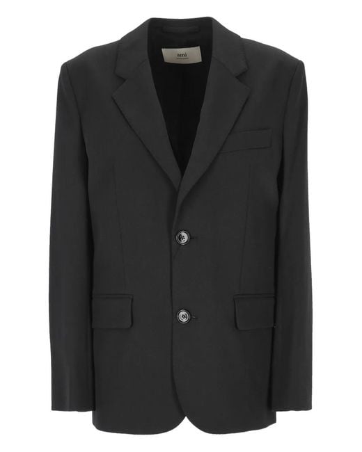 AMI Black Two-Button Padded-Shoulder Blazer