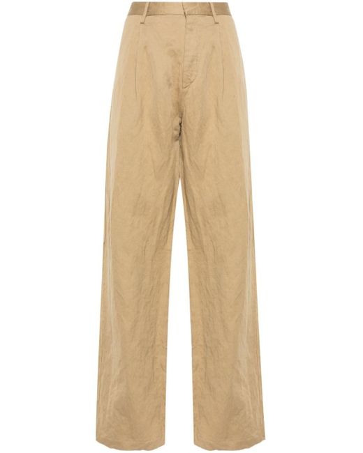 R13 Natural Pleated Straight Trousers