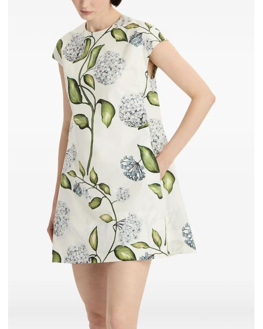 Oscar de la Renta White Porcelain-Flower Mini Dress