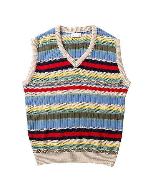 Edmmond Studios Gray Striped V-Neck Vest for men