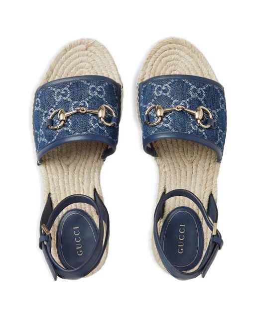Gucci Blue 45Mm Signature Horsebit Detail Denim Sandals