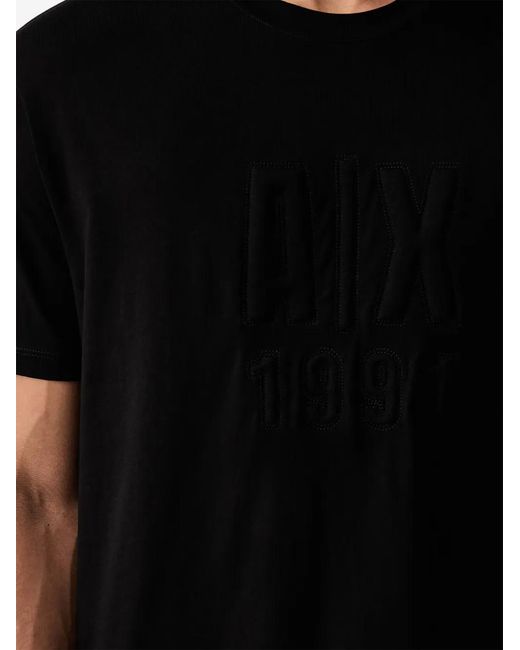 ARMANI EXCHANGE Black Logo-Embossed T-Shirt for men