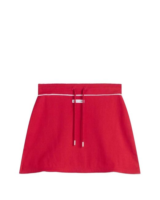 MARINE SERRE Red Drawstring-Waist Crochet-Trim Skirt