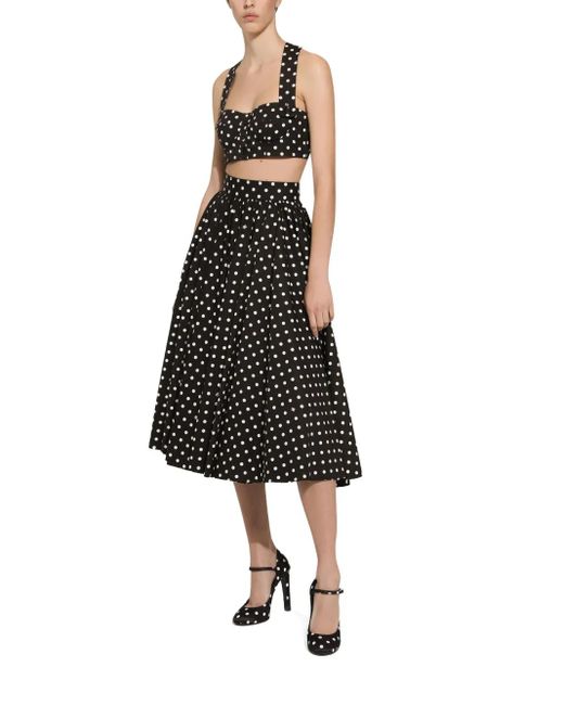 Dolce & Gabbana Black Cotton Corset Top With Polka-Dot