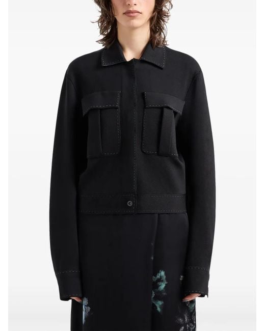 Giorgio Armani Black Buttoned-Up Contrasting Jacket