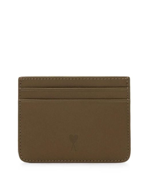 AMI Brown Cowhide Leather Card Holder With Ami De Coeur