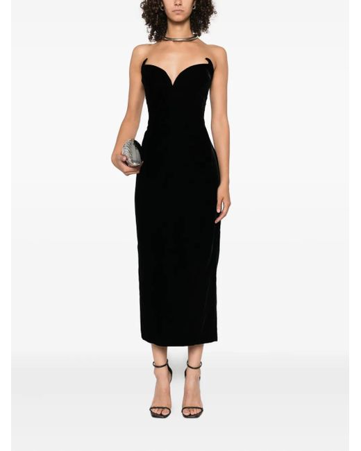 Mugler Black Signature Sweetheart-Neckline Velvet Dress