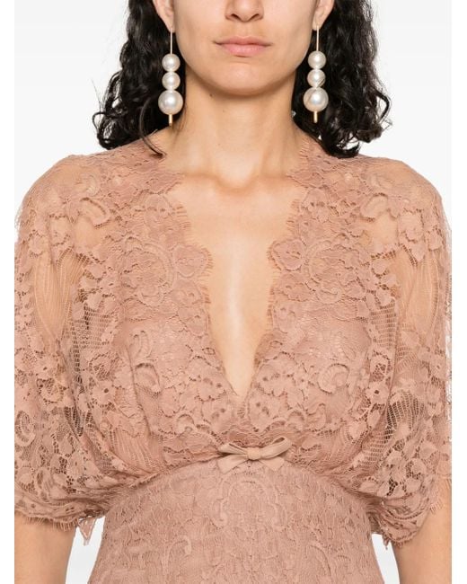 Elie Saab V-neck Midi Lace Dress Pink