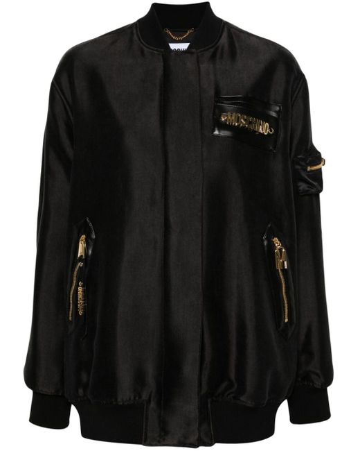 Veste bomber à plaque logo Moschino en coloris Black