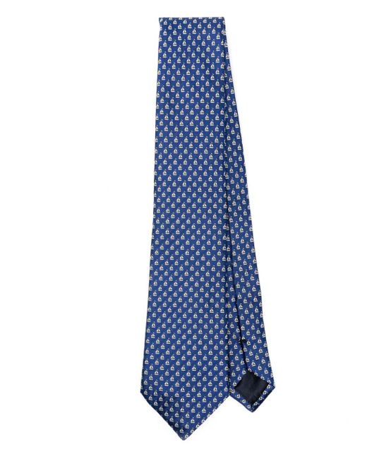 Giorgio Armani Blue Boat-patterned Silk Tie for men