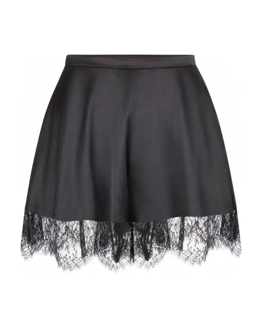 Nina Ricci Black Lace-Detail Satin Shorts
