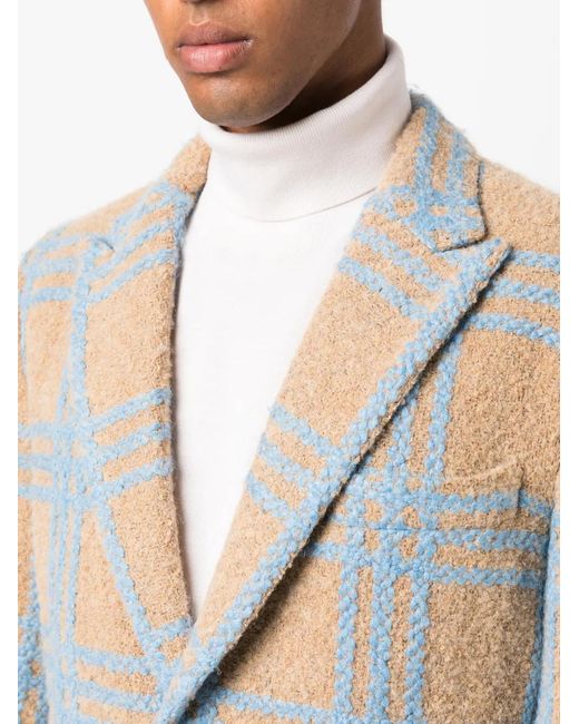 Philipp Plein Blue Checked Single-Breasted Coat for men