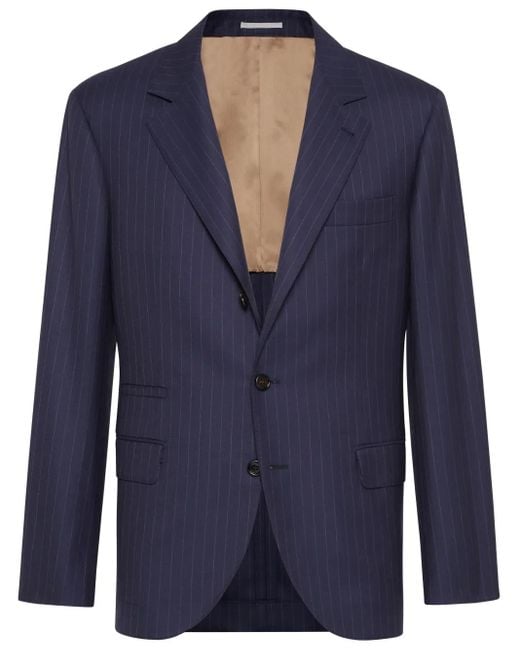 Brunello Cucinelli Blue Pinstripe Virgin-Wool Blazer for men