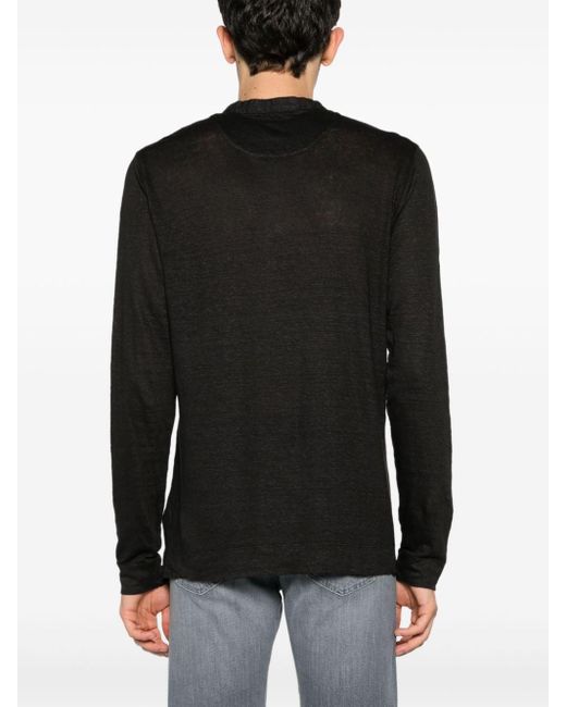 120% Lino Black Long-sleeve Linen T-shirt for men