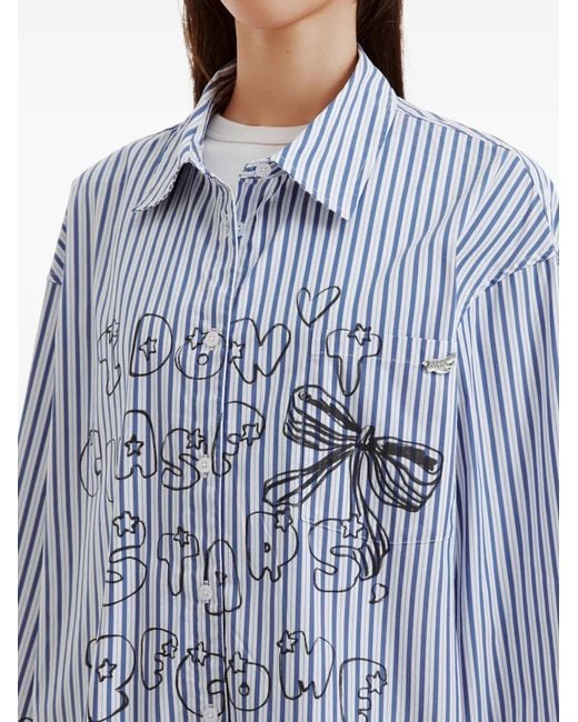 Mini Cream Blue Striped Graphic-Print Shirt