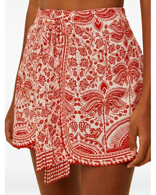 Farm Rio Red Tie-Waist Floral-Print Shorts