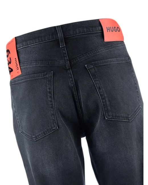 HUGO Blue Logo-Patch Tapered Jeans for men
