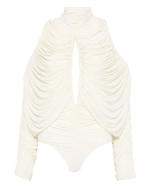 Francesco Murano White Ruched Keyhole Bodysuit