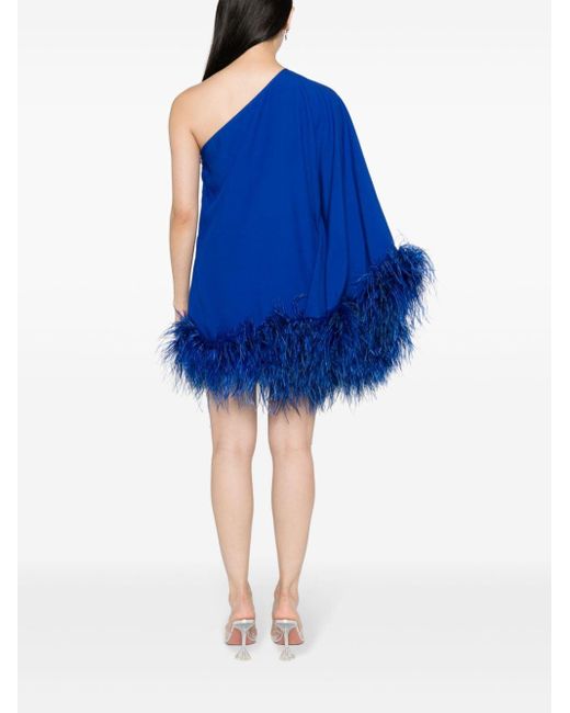Mini-robe Asymétrique En Crêpe À Plumes Piccolo Ubud ‎Taller Marmo en coloris Blue