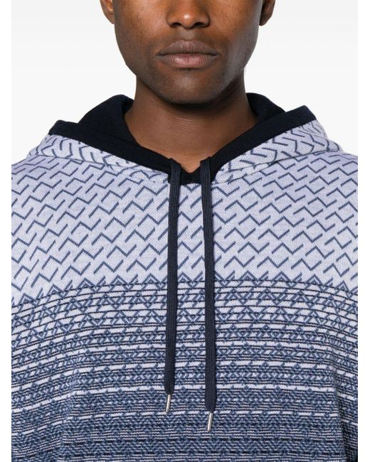Missoni Blue Pattern Intarsia-knit Hoodie for men