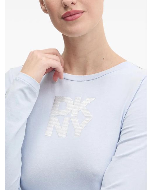 DKNY White Logo-Print Long-Sleeve T-Shirt