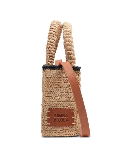 Bimba Y Lola Metallic Mini Bag Made Of Natural Raffia Braid