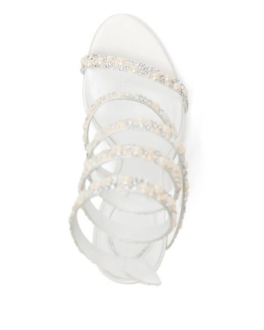 Rene Caovilla White Cleo Sandalen mit Perlenverzierung 110mm